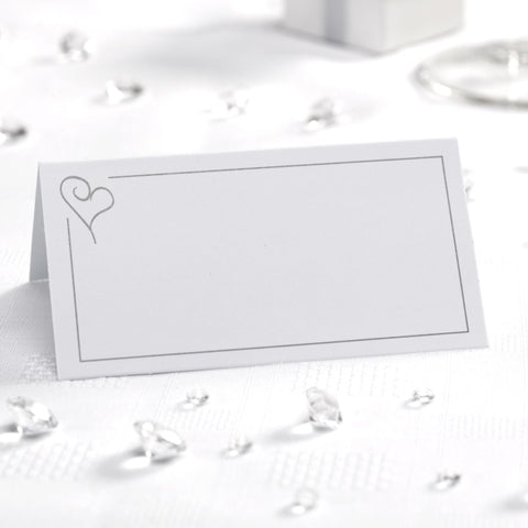 Place Cards - Contemporary Heart - White & Silver - Wedding Confetti Shop