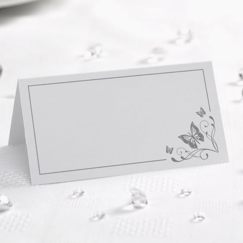 Place Cards - Elegant Butterfly - White & Silver - Wedding Confetti Shop