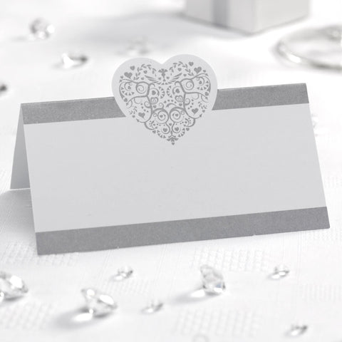 Place Cards - Vintage Romance - White & Silver - Wedding Confetti Shop